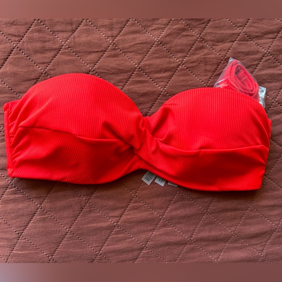 Victoria’s Secret Mallorca Twist Front Red Ribbed Bandeau Bikini Top Size 34D - Picture 7 of 14